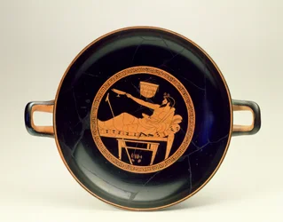 Figura-Red Kylix representando atletas e simpósios, c.480 aC (cerâmica) (veja também 288291)